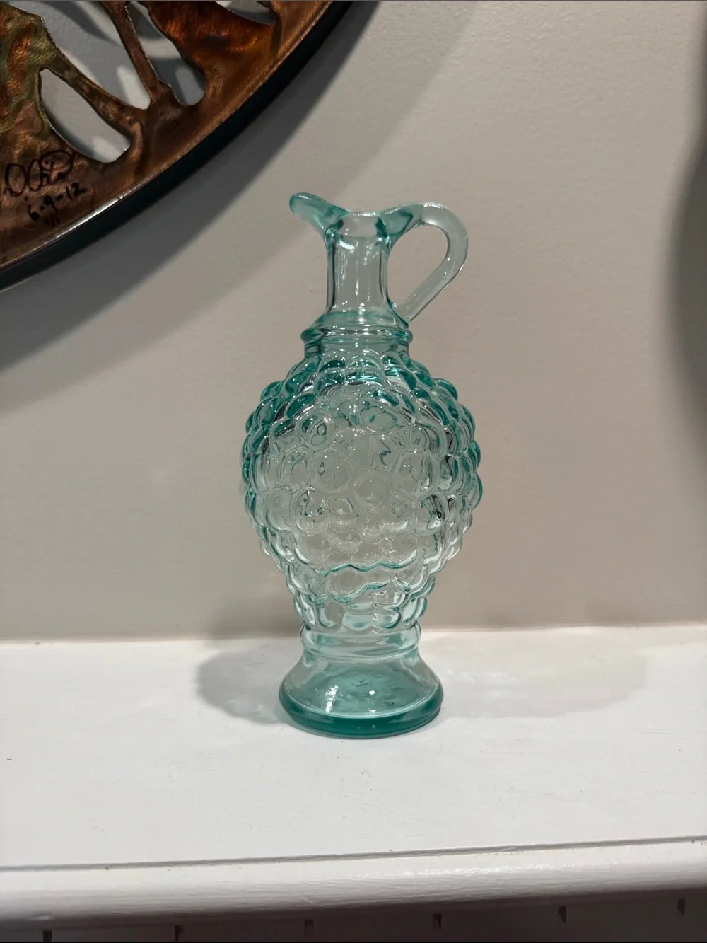 Vtg VETRERIA ETRUSCA Blue Green Glass Cruet  8”Tall Made In Italy Excellent!